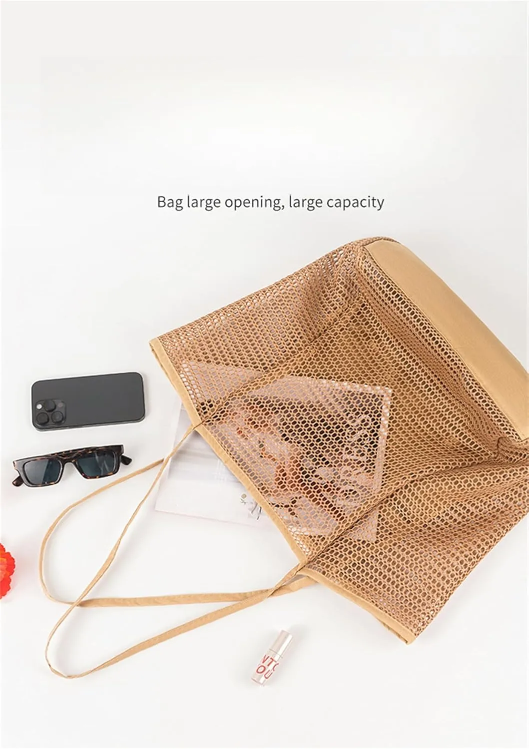BeachNylon Mesh Tote Bag, Casual Tote Bag Hobo Women Foldable Shoulder Bag For Beach Picnic Vacation