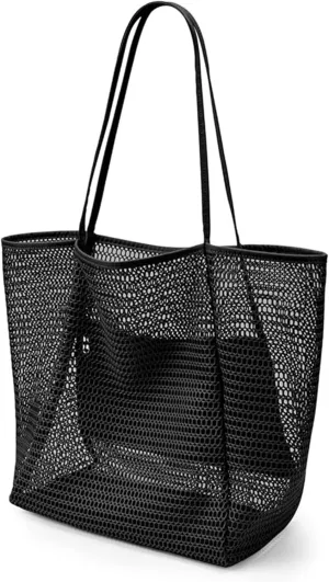 BeachNylon Mesh Tote Bag, Casual Tote Bag Hobo Women Foldable Shoulder Bag For Beach Picnic Vacation