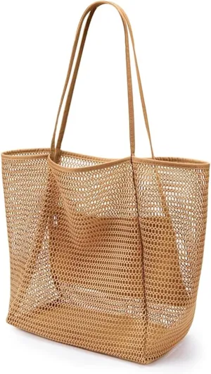 BeachNylon Mesh Tote Bag, Casual Tote Bag Hobo Women Foldable Shoulder Bag For Beach Picnic Vacation