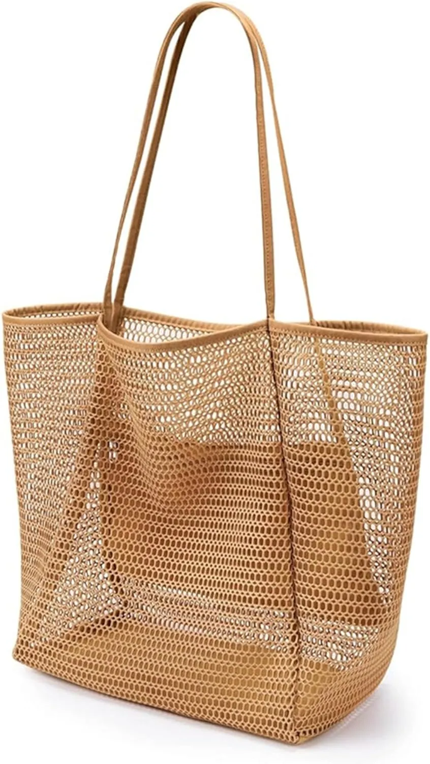 BeachNylon Mesh Tote Bag, Casual Tote Bag Hobo Women Foldable Shoulder Bag For Beach Picnic Vacation