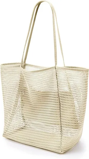 BeachNylon Mesh Tote Bag, Casual Tote Bag Hobo Women Foldable Shoulder Bag For Beach Picnic Vacation