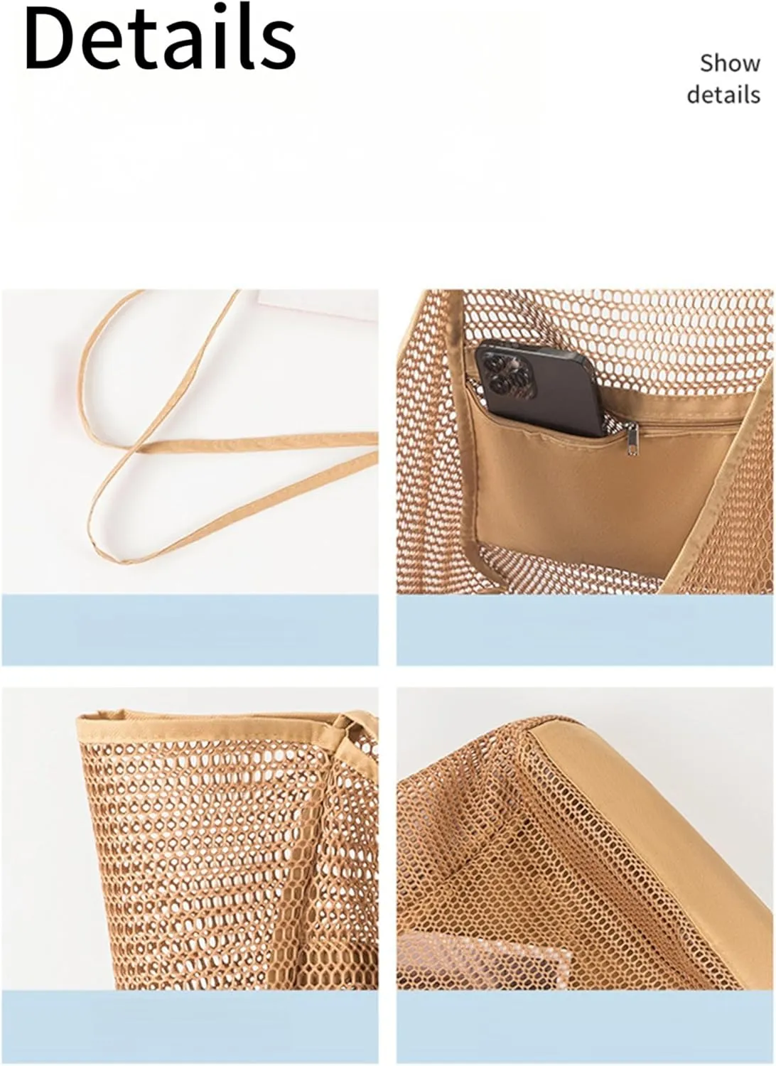 BeachNylon Mesh Tote Bag, Casual Tote Bag Hobo Women Foldable Shoulder Bag For Beach Picnic Vacation