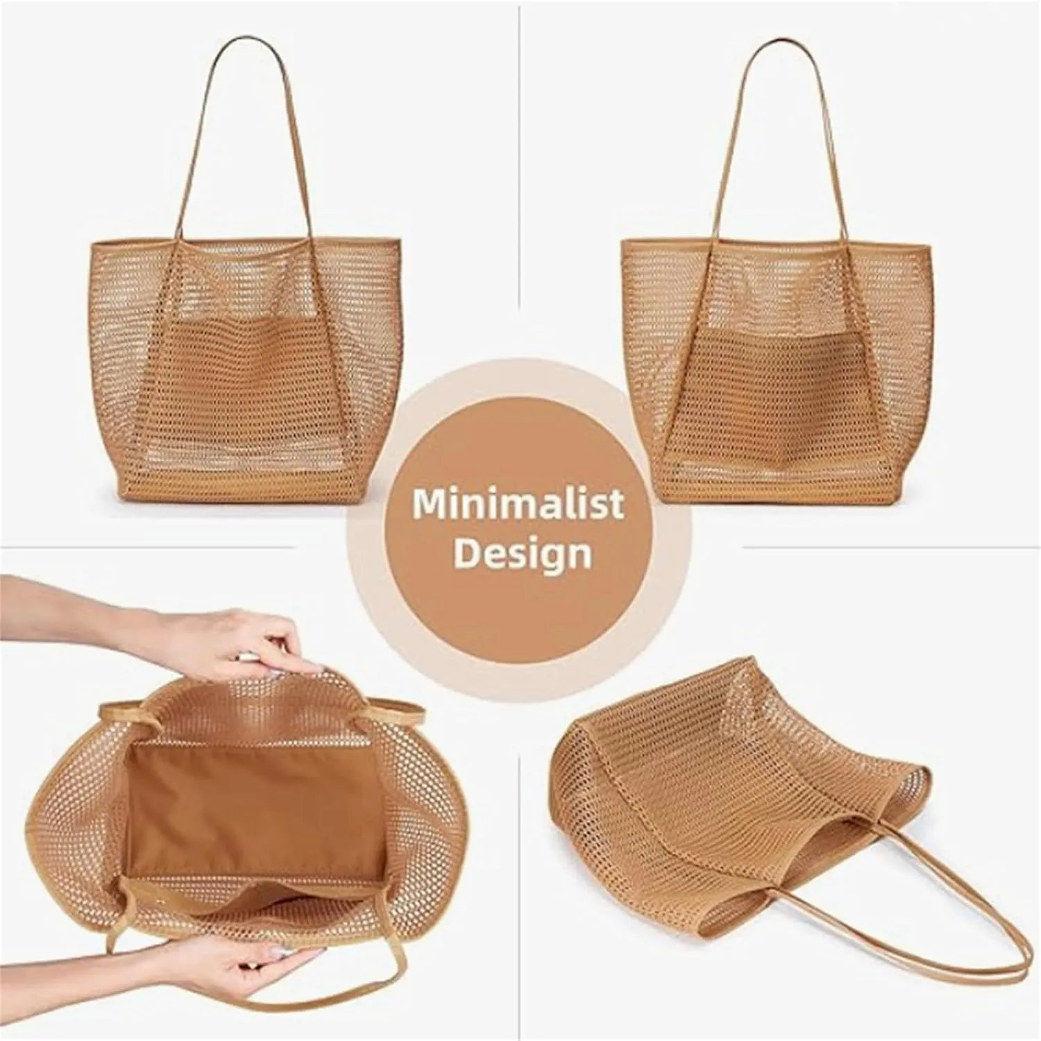 BeachNylon Mesh Tote Bag, Casual Tote Bag Hobo Women Foldable Shoulder Bag For Beach Picnic Vacation