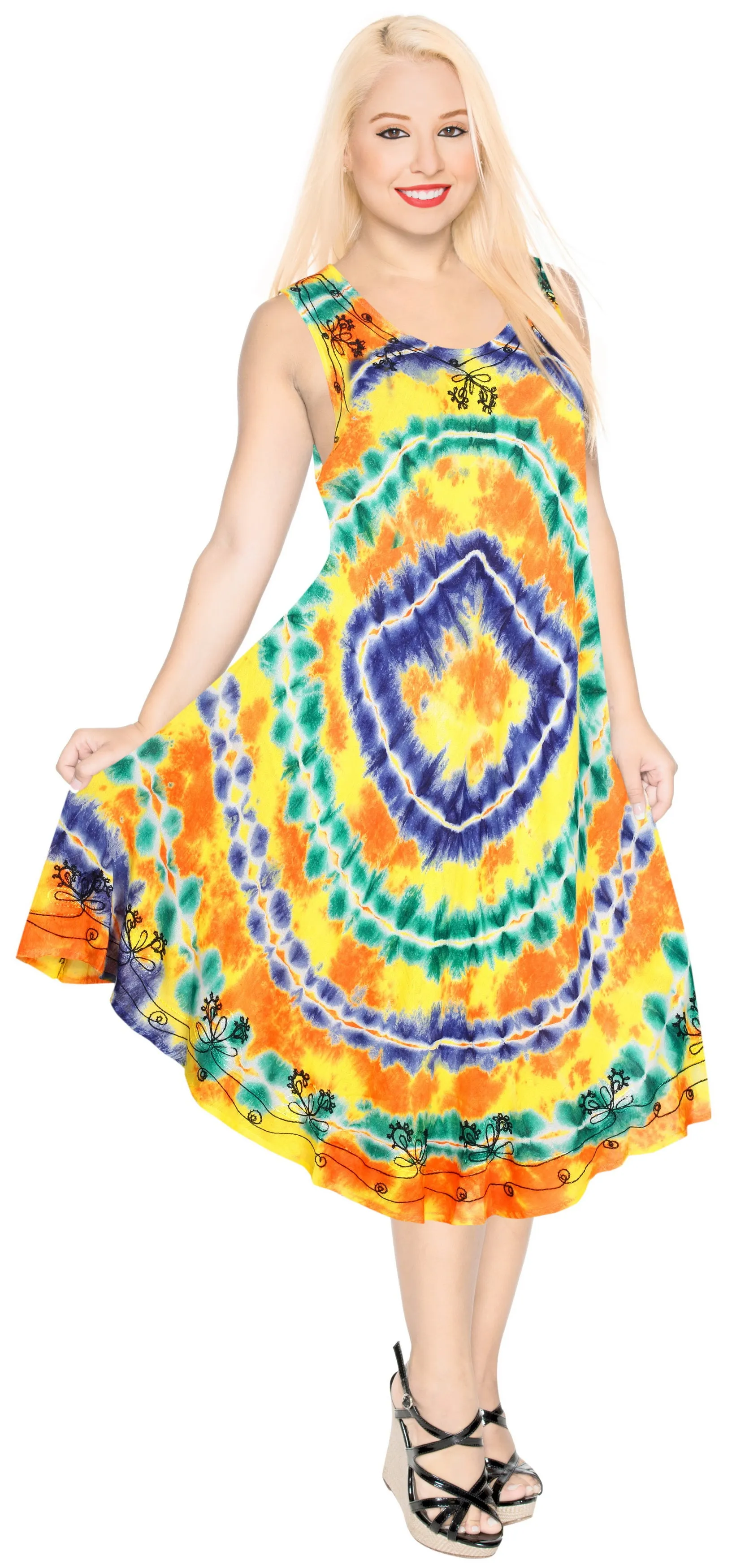Beachwear Women's Tie Dye Rayon Maxi Swimsuit Casual Cover up Sleeveless Navy