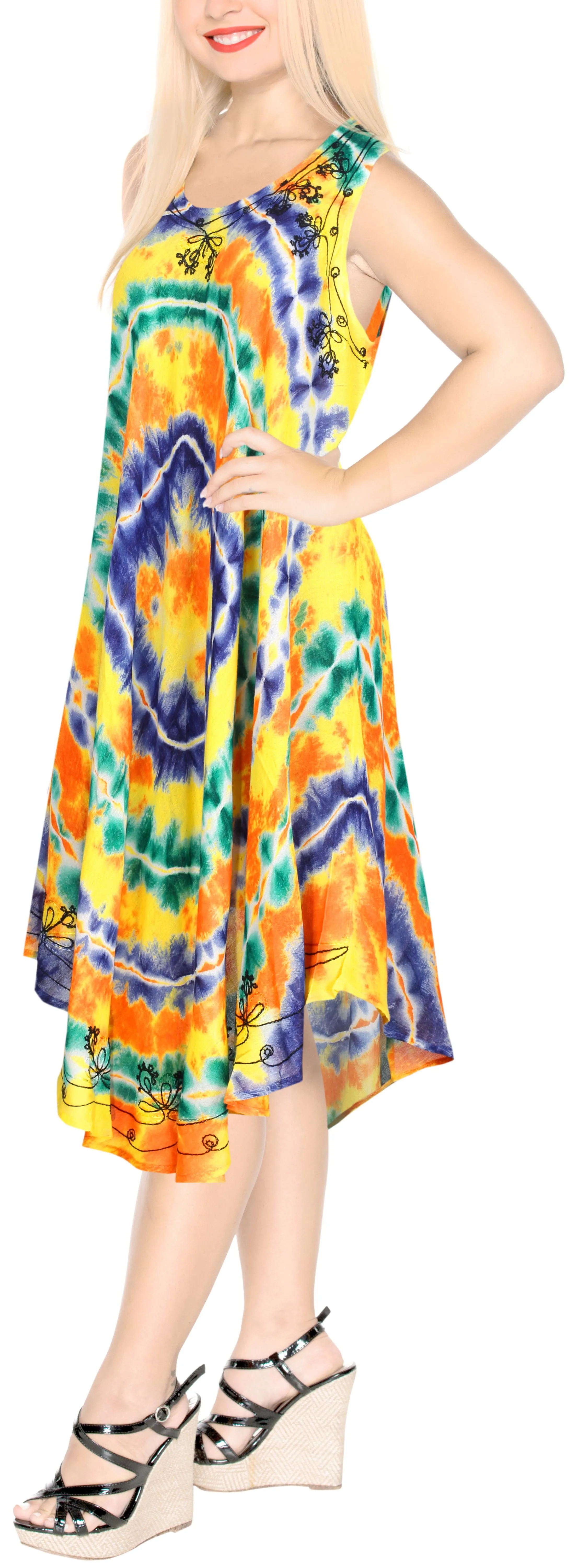 Beachwear Women's Tie Dye Rayon Maxi Swimsuit Casual Cover up Sleeveless Navy