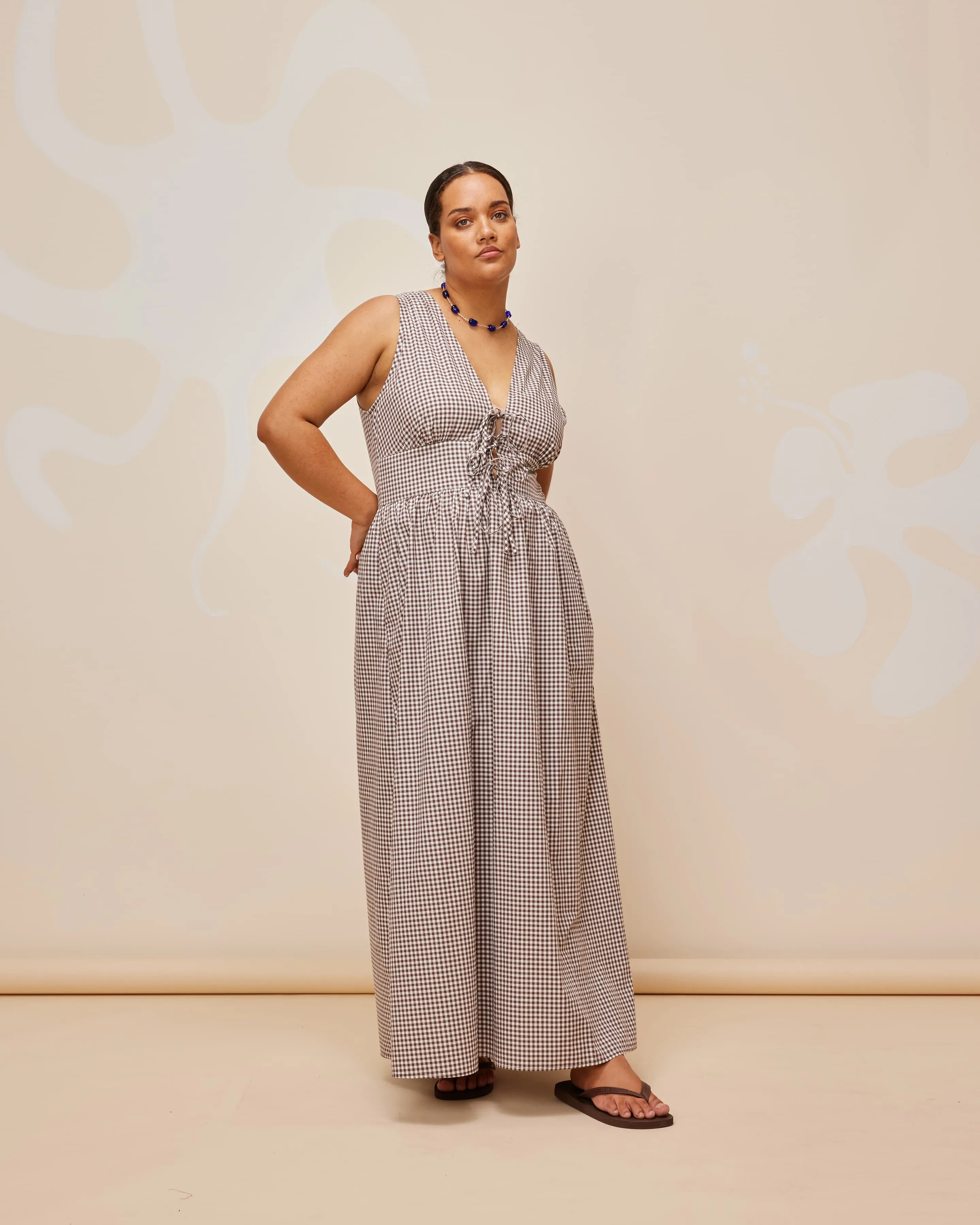 BENNY TIE DRESS BROWN GINGHAM