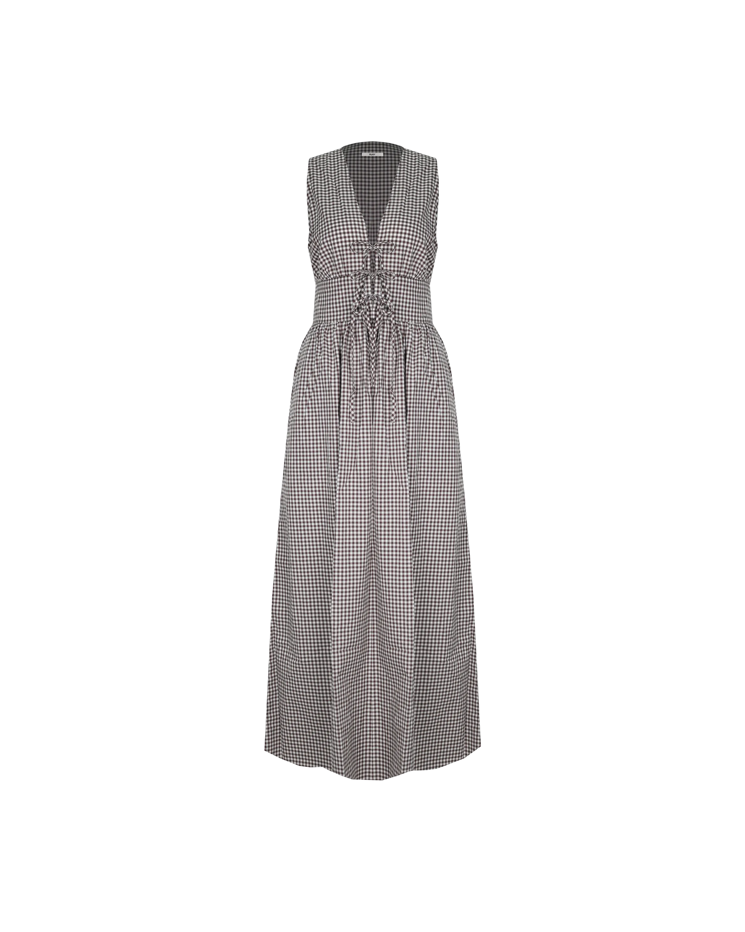 BENNY TIE DRESS BROWN GINGHAM