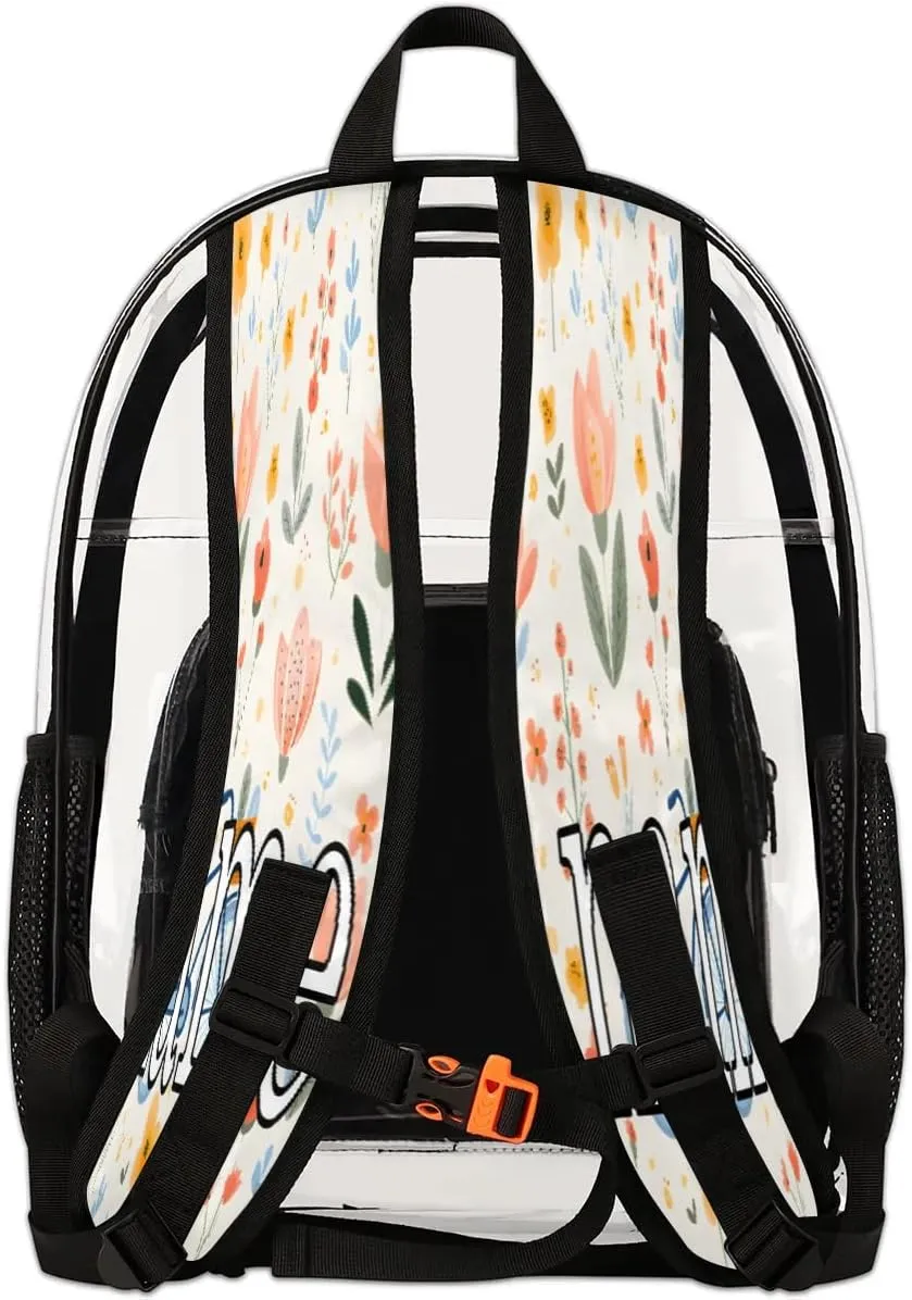 Bicycle Pattern Personalized Clear Backpack Custom Waterproof PVC Transparent Backpack with Name Heavy Duty Transparent Bag for Work Travel Concerts