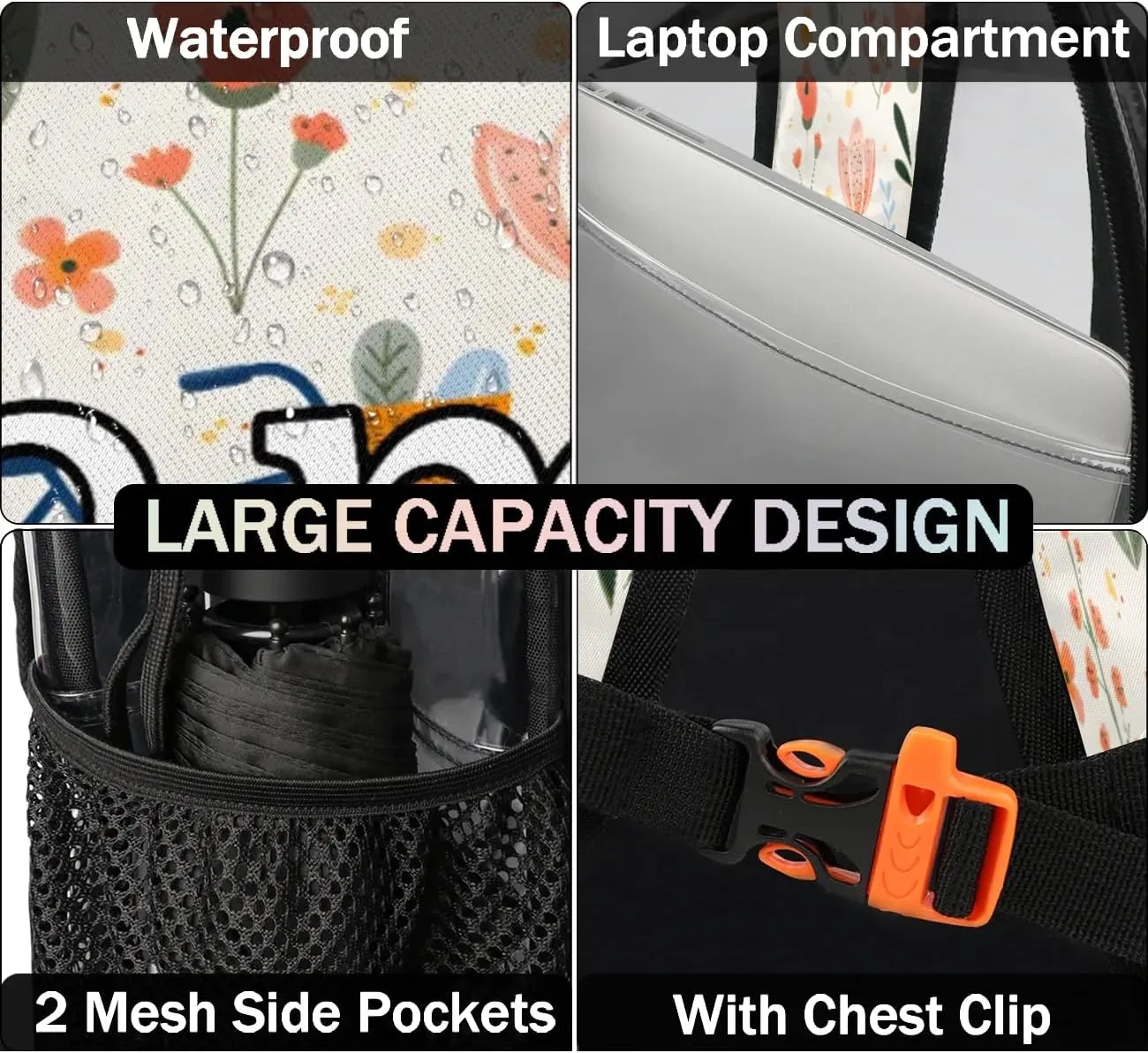 Bicycle Pattern Personalized Clear Backpack Custom Waterproof PVC Transparent Backpack with Name Heavy Duty Transparent Bag for Work Travel Concerts