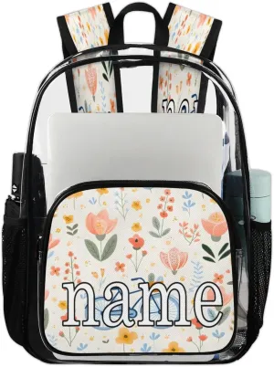 Bicycle Pattern Personalized Clear Backpack Custom Waterproof PVC Transparent Backpack with Name Heavy Duty Transparent Bag for Work Travel Concerts