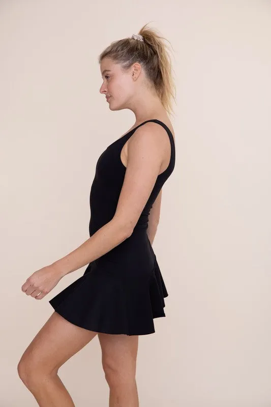 Black Flirty Pleat Active Mini Dress