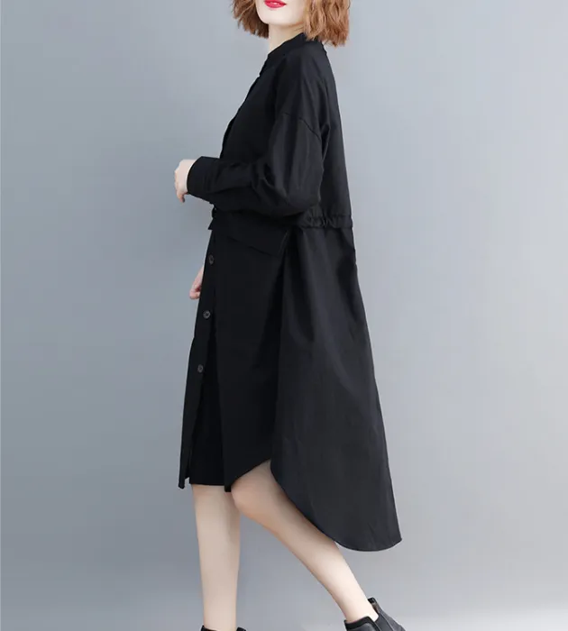 Black Shirts Plus Size Dresses Casual Loose Women Dresses SSM97215