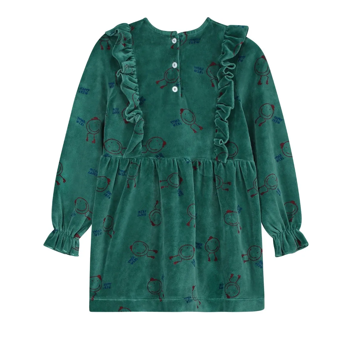 BONMOT GREENLAKE FRILL HAPPY CREW VELOUR DRESS