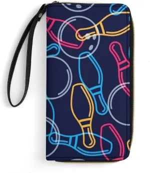 Bowling Ball Bowling Pins Women's Wallet Long Clutch Purse with Wristlet Strap Zipper Phone Handbag
