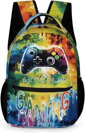 Boys Backpack Gamer Backpack for Boys Colorful Splash Video Game Backpack Game Controller Gaming Backpack, Gaming Travel Laptop Backpack Water Resistant Bags Bookbag, 16.5 Inch
