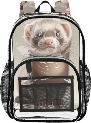 Boys Backpacks for Girls Cute Ferret Animal Printshu Travel Clear Bags for Women Approved Plastic Bag Large