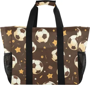 Brown Soccer Star Utility Tote Bag Foldable Beach Tote Water Resistant Resuable Grocery Bags Canvas Laundry Totes