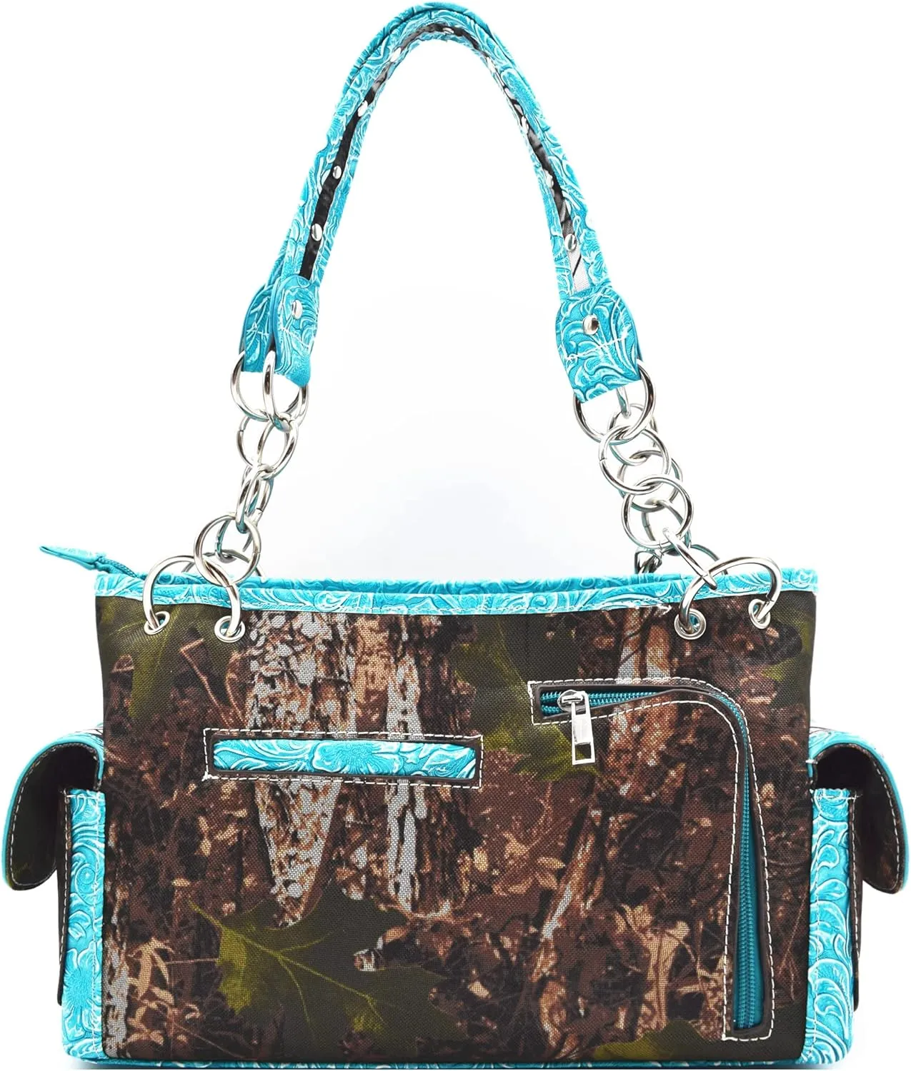 Camouflage Western Style Totes Studded Floral Handbag Tooled Leather Purse Country Women Shoulder Bag Zipper Wallet Set