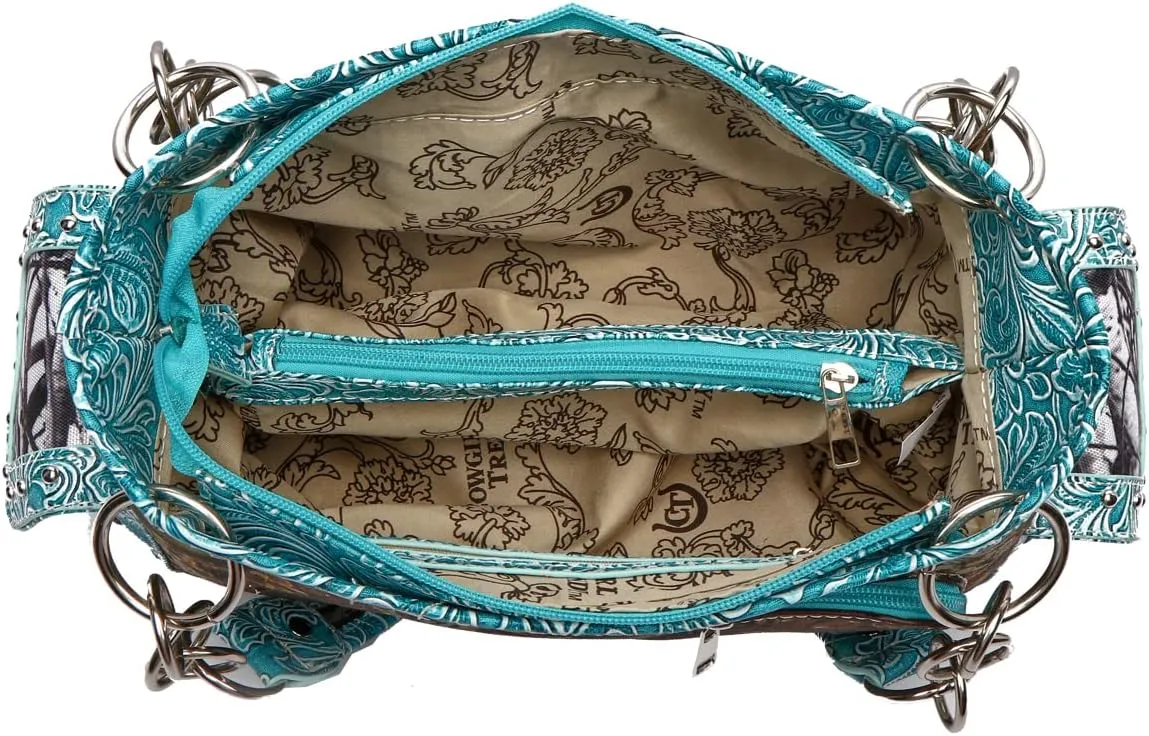 Camouflage Western Style Totes Studded Floral Handbag Tooled Leather Purse Country Women Shoulder Bag Zipper Wallet Set