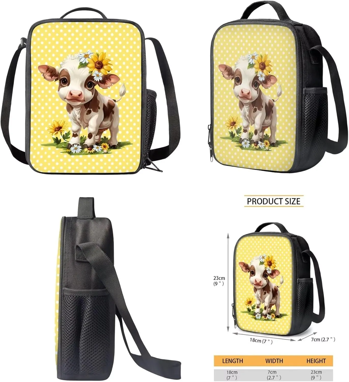 Cartoon Cow Cute Backpacks for Kids Girls 9-10 Kawaii Lightweight Big Backpacks for High School Teen Girls 17 inch School Bookbag Kindergarten 3 Pcs Backpack Set for Elementary