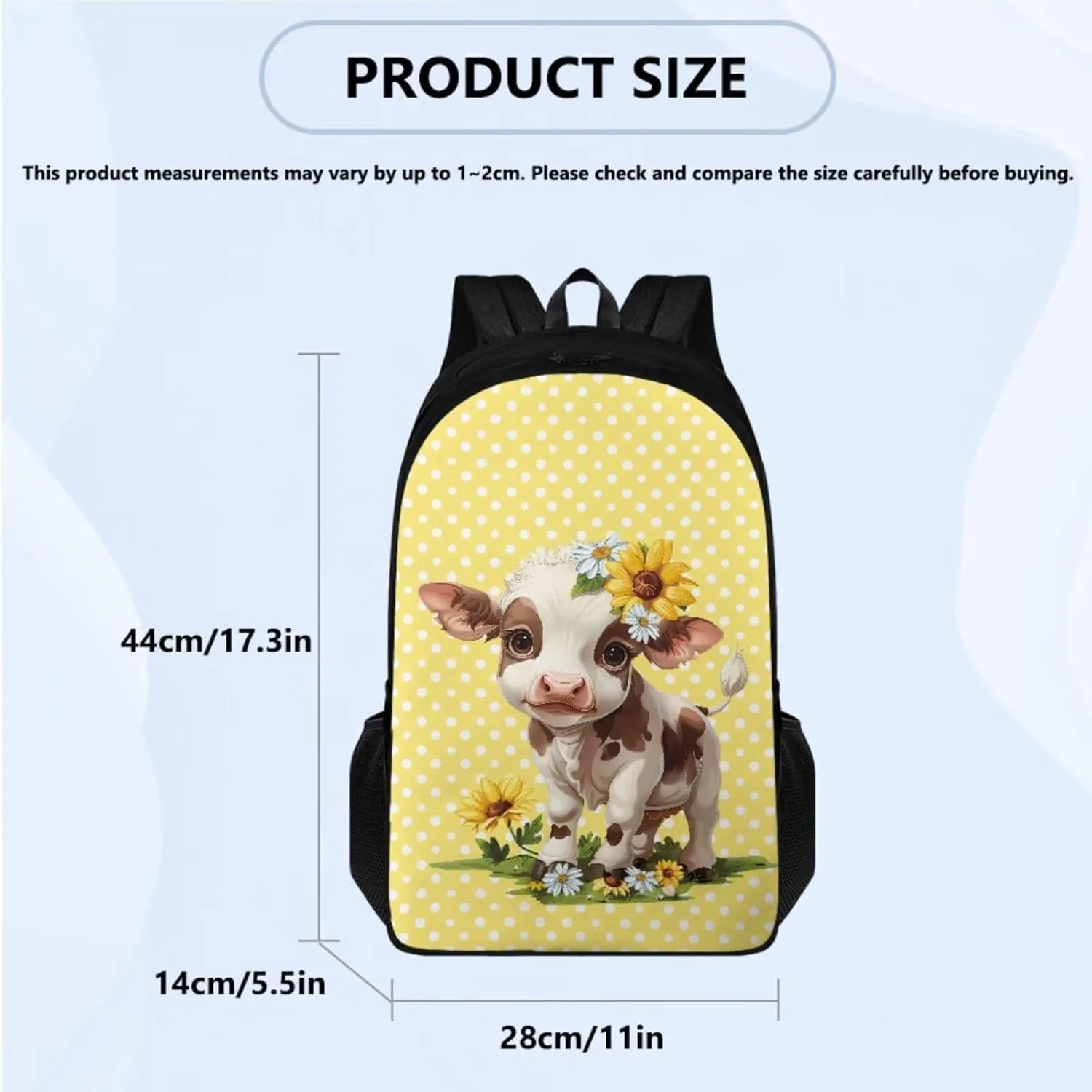 Cartoon Cow Cute Backpacks for Kids Girls 9-10 Kawaii Lightweight Big Backpacks for High School Teen Girls 17 inch School Bookbag Kindergarten 3 Pcs Backpack Set for Elementary
