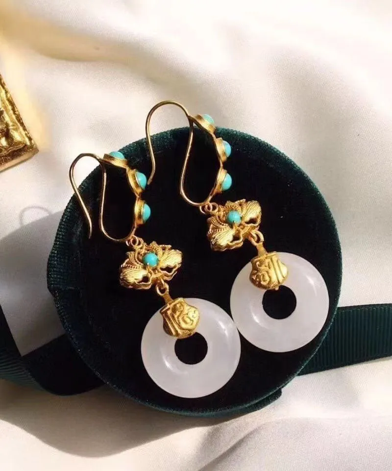 Casual Blue Sterling Silver Overgild Inlaid Pearl Turquoise Drop Earrings LY7839