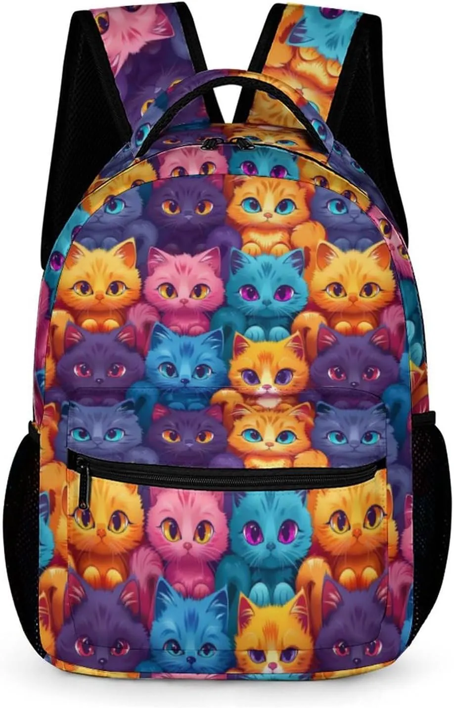 Cat Backpack for Girls, Cute Kitten Cat School Backpack, Kawaii Colorful Cat Anime Style Backpack, Elementary Middle High School Student Bookbags, Cat Design Travel Laptop Backpack, 16.5 inch