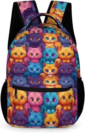 Cat Backpack for Girls, Cute Kitten Cat School Backpack, Kawaii Colorful Cat Anime Style Backpack, Elementary Middle High School Student Bookbags, Cat Design Travel Laptop Backpack, 16.5 inch