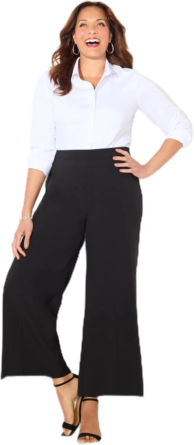 Catherines Women's Plus Size Petite Refined Wide Leg Pant