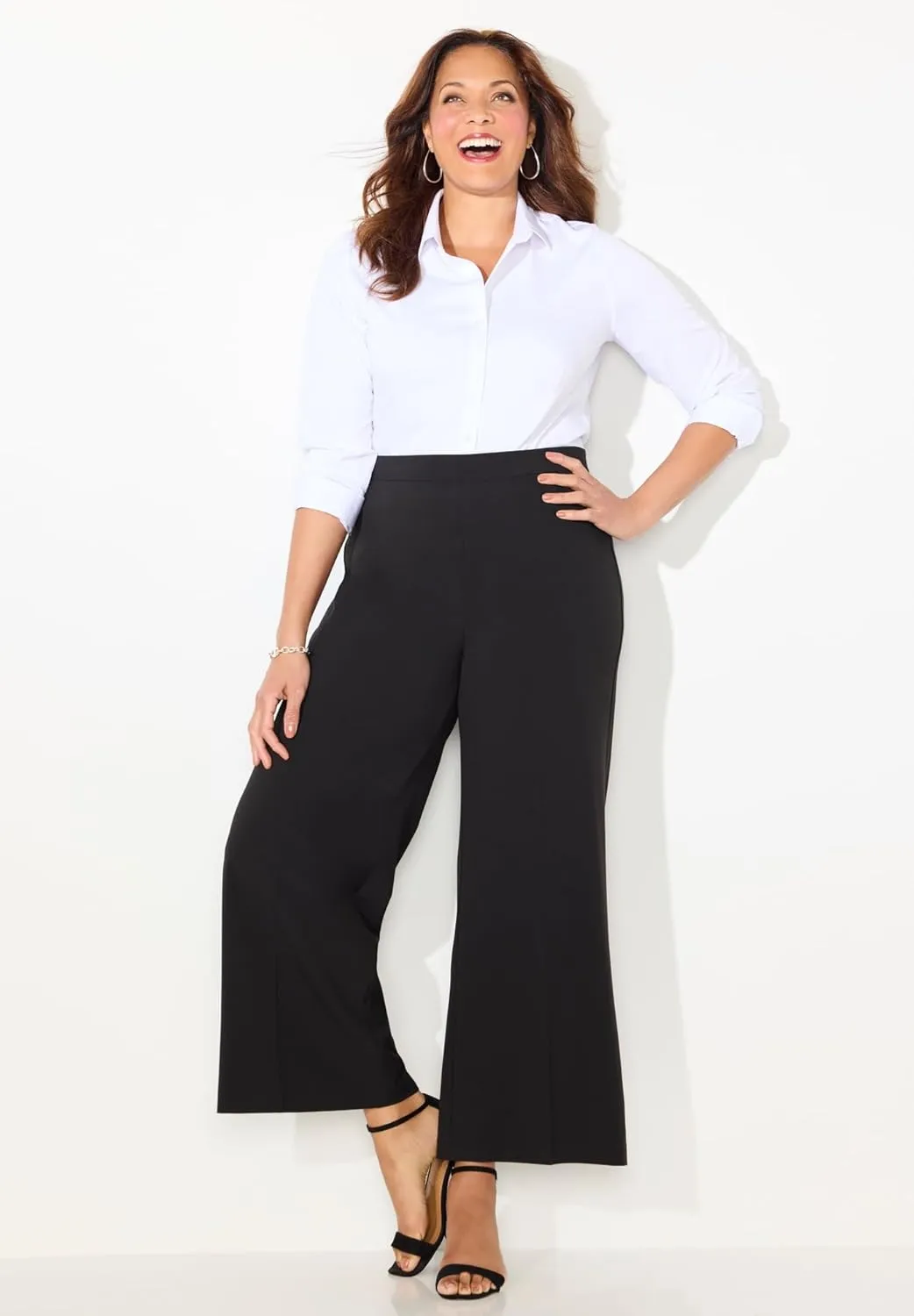 Catherines Women's Plus Size Petite Refined Wide Leg Pant