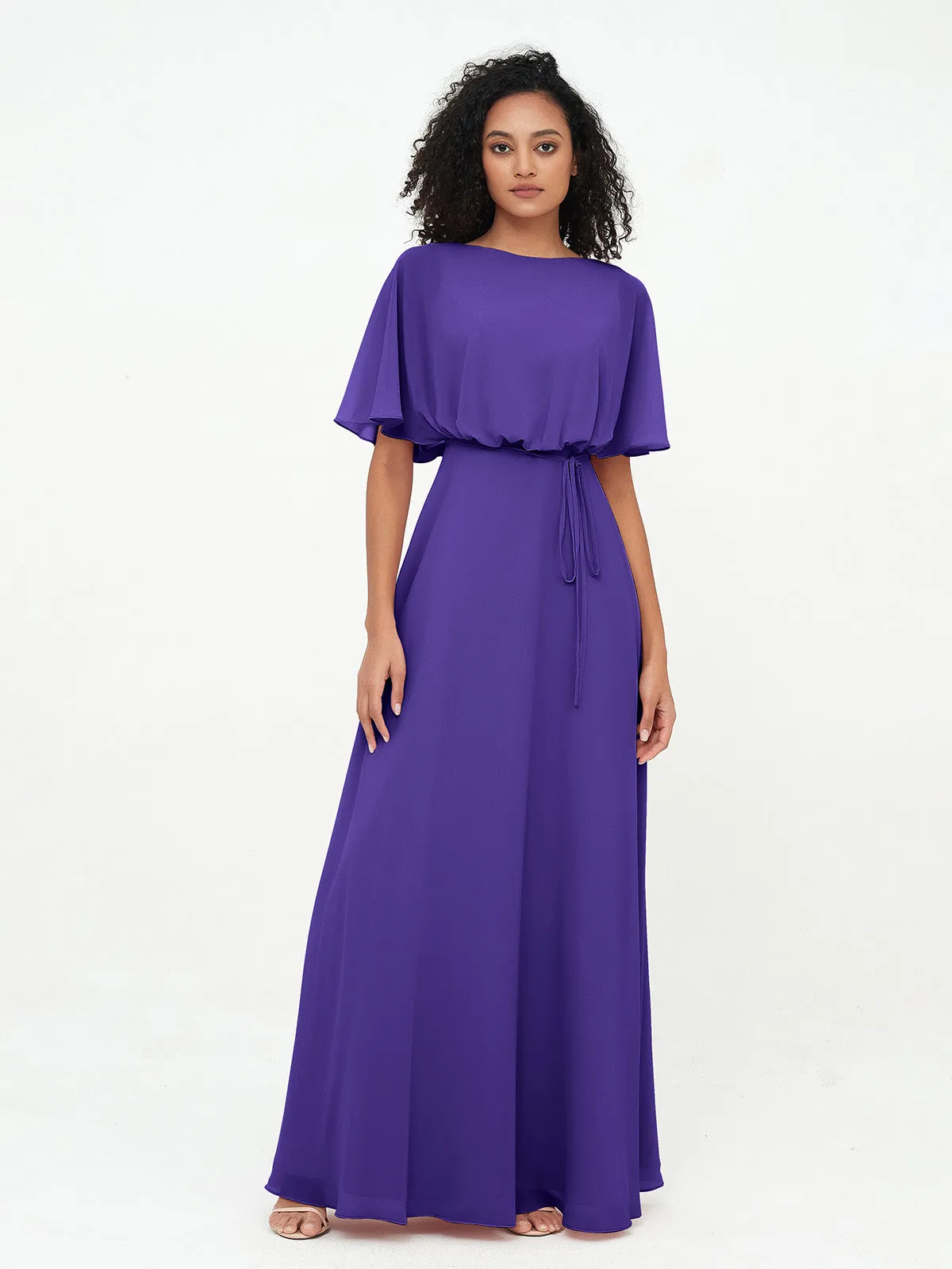 Chiffon Full Length Bridesmaid Dresses with Wrap Regency