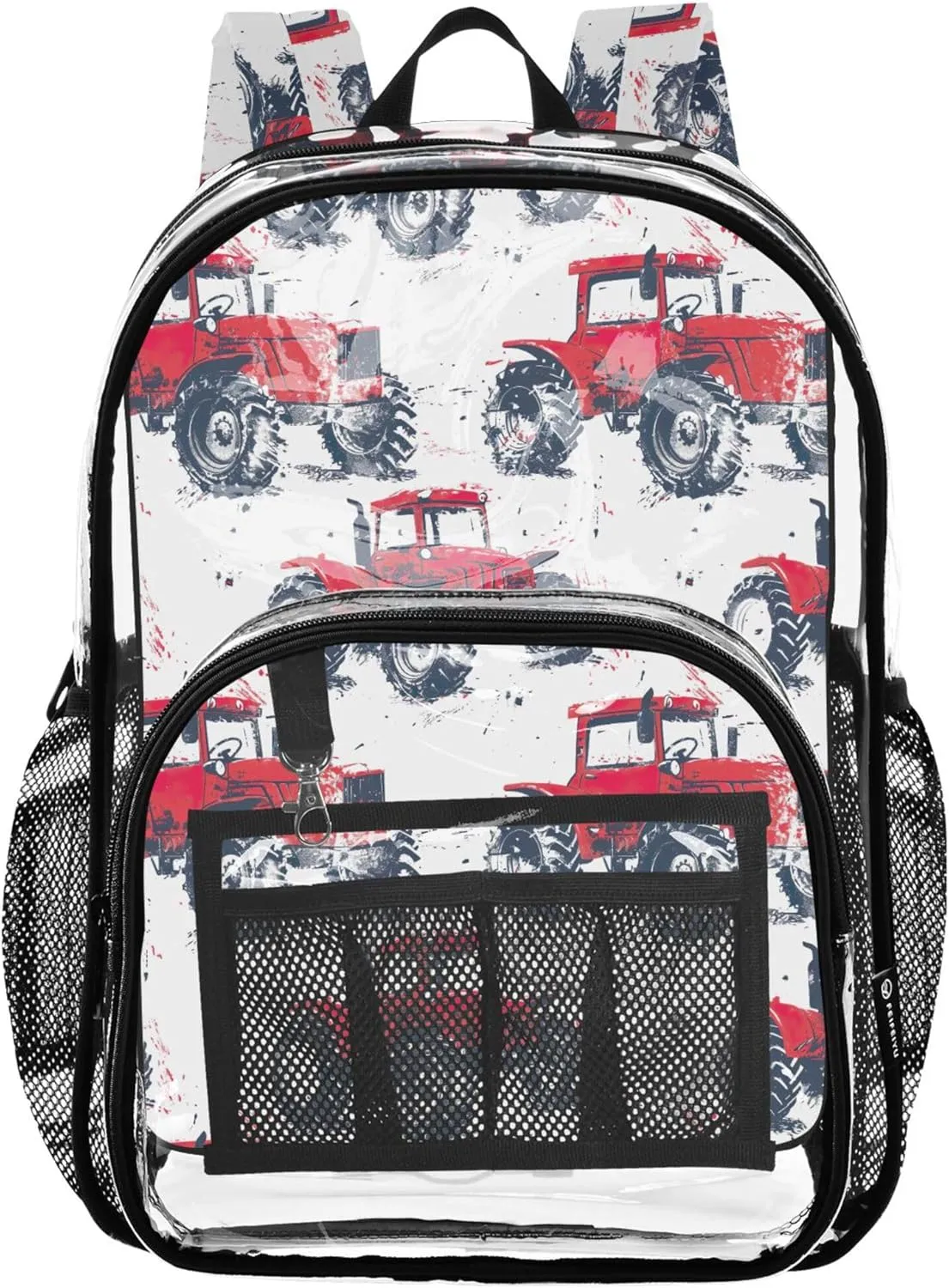 CHIFIGNO Red Tractor Kids Bag, Clear Plastic Bag, See through Bag, Clear Bag