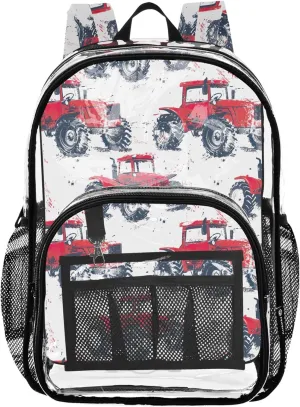 CHIFIGNO Red Tractor Kids Bag, Clear Plastic Bag, See through Bag, Clear Bag