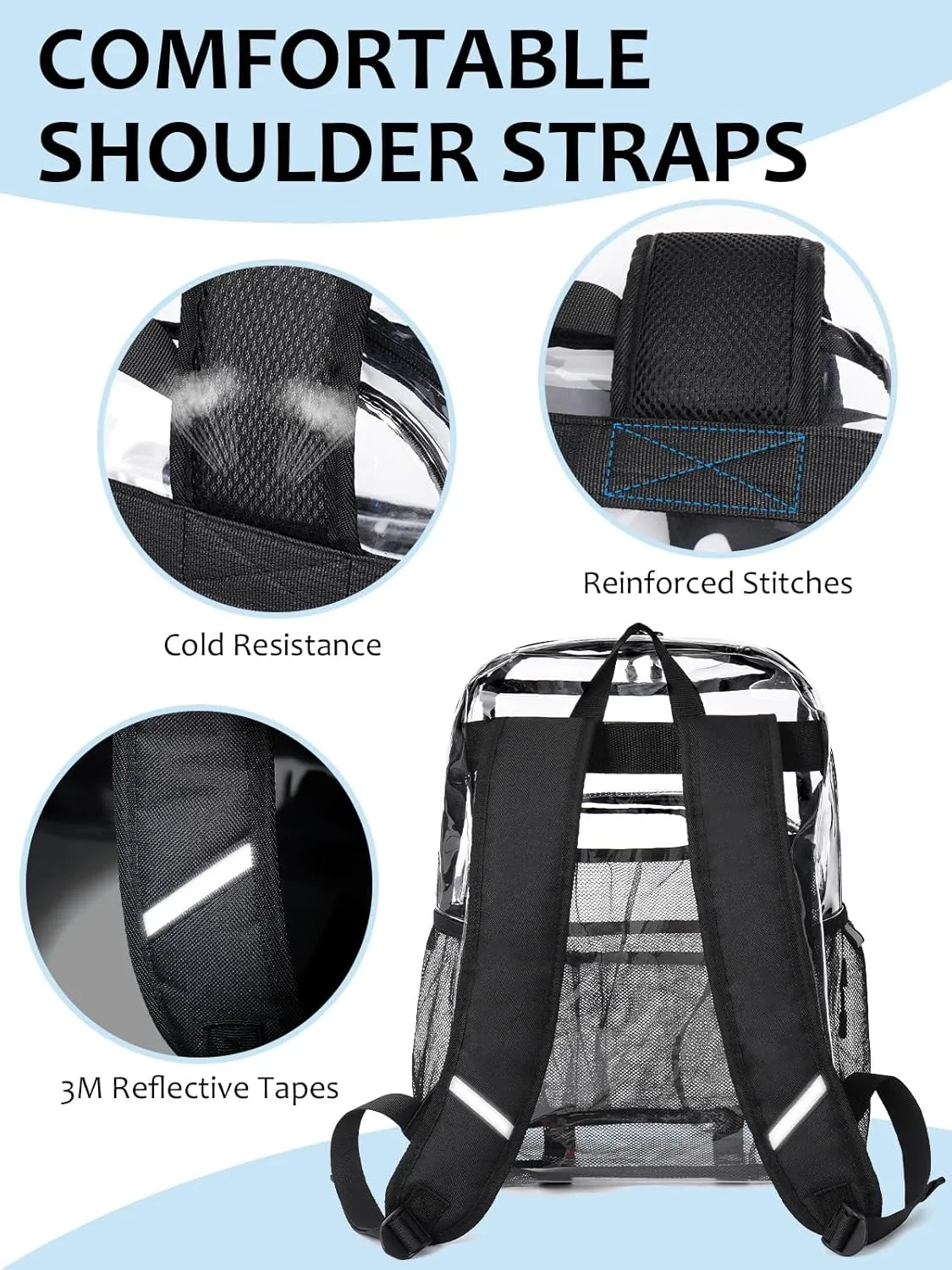 Clear Backpack Heavy Duty, 17 Inch Large TPU Clear Bookbag for Boys Girls Adult, See Through Book Bag Transparent Backpacks with Multiple Pockets for School College Work Casual Sport, Black