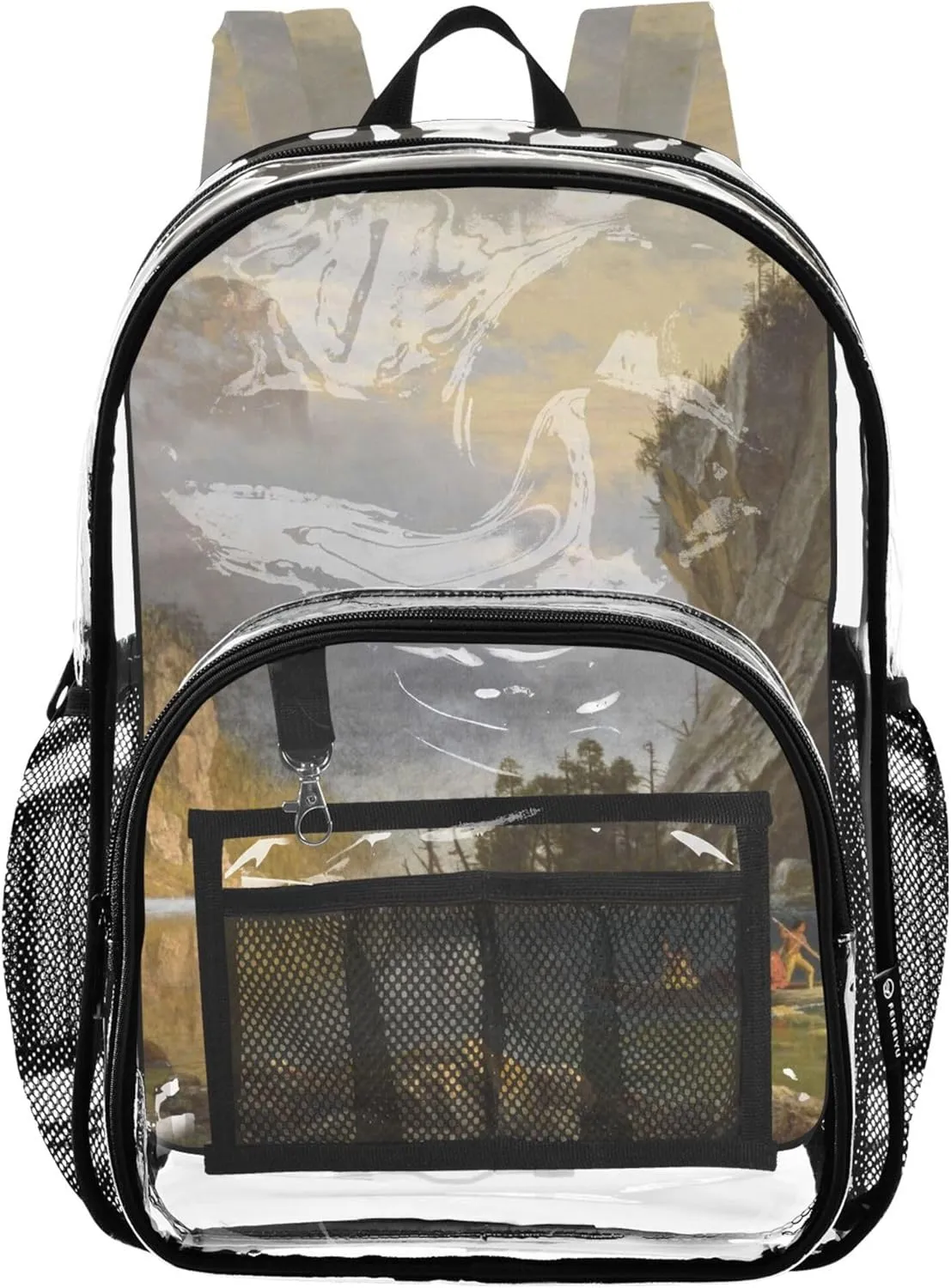 Clear Backpack Women Cute Albert Bierstadt Indians Art Landscape Kids Backpack for Girls Plastic Transparent Bookbag