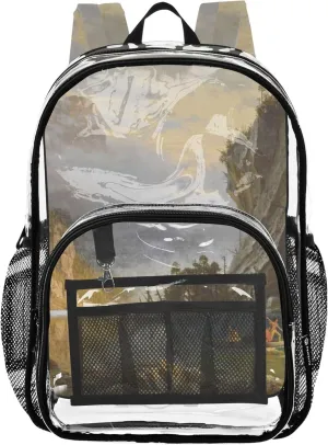 Clear Backpack Women Cute Albert Bierstadt Indians Art Landscape Kids Backpack for Girls Plastic Transparent Bookbag