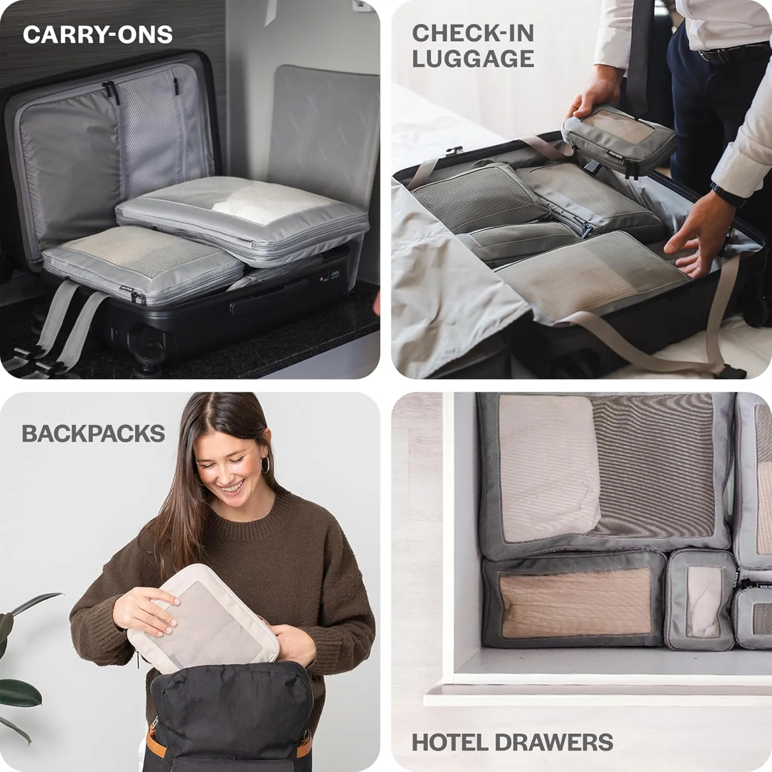 Compression Packing Cubes for Travel - Luggage Organizer Bags - Double Zipper Packing Cubes for Suitcases (6-Pack, Teal)