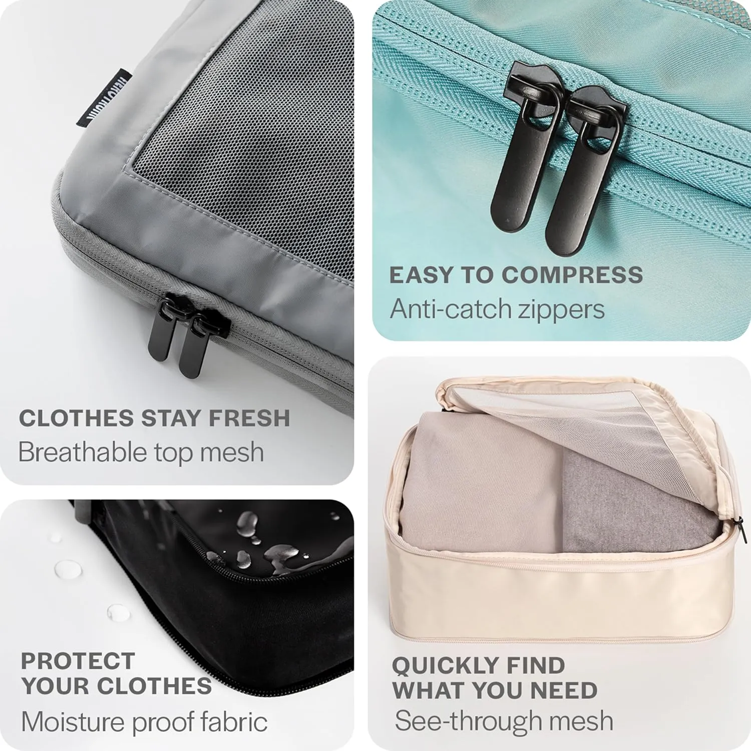 Compression Packing Cubes for Travel - Luggage Organizer Bags - Double Zipper Packing Cubes for Suitcases (6-Pack, Teal)