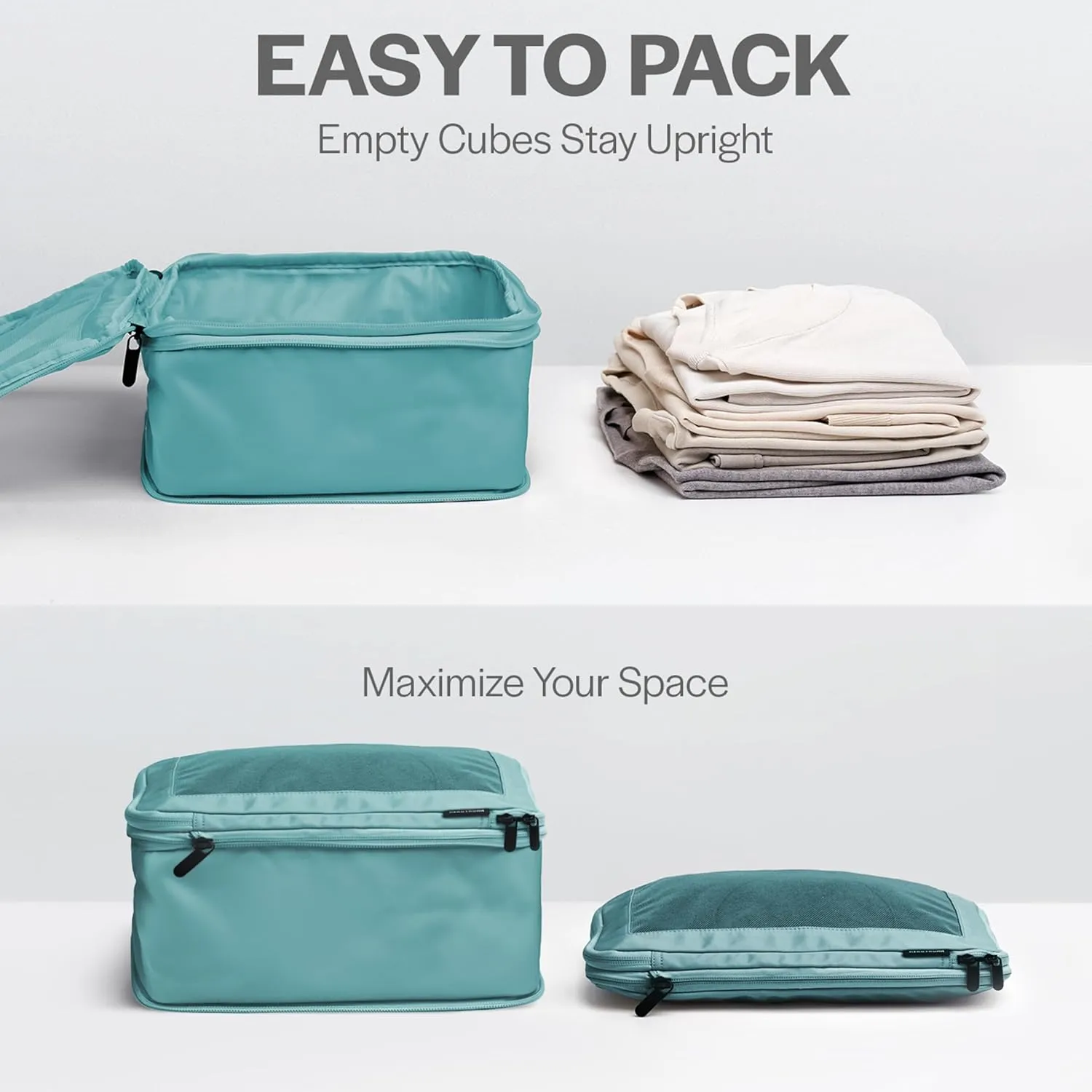 Compression Packing Cubes for Travel - Luggage Organizer Bags - Double Zipper Packing Cubes for Suitcases (6-Pack, Teal)