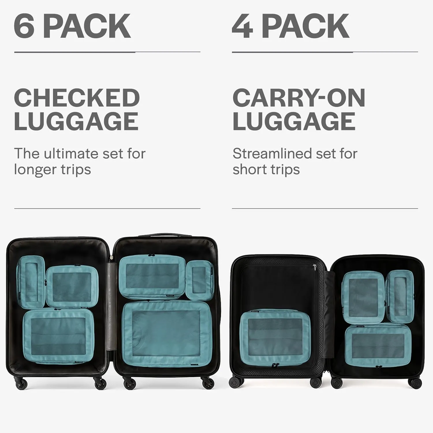 Compression Packing Cubes for Travel - Luggage Organizer Bags - Double Zipper Packing Cubes for Suitcases (6-Pack, Teal)
