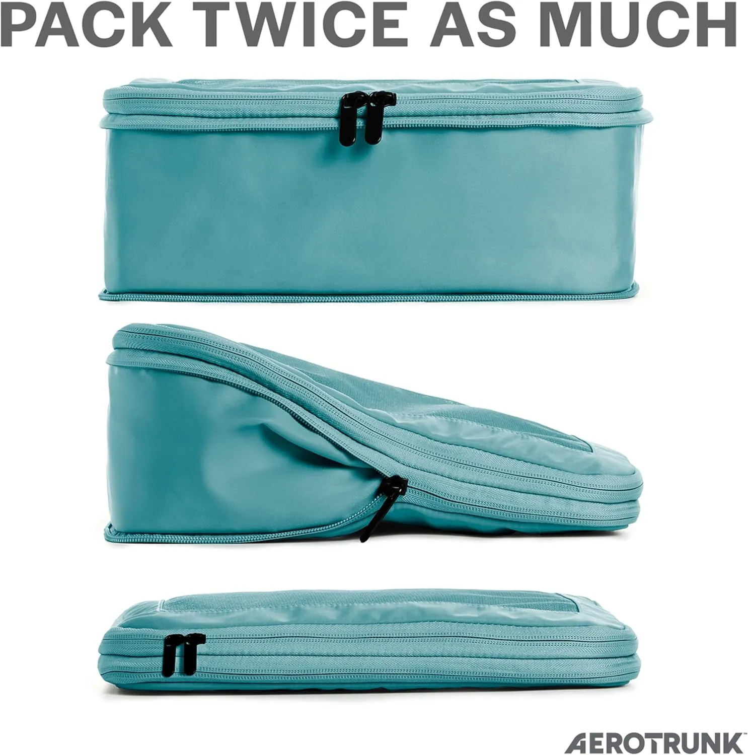 Compression Packing Cubes for Travel - Luggage Organizer Bags - Double Zipper Packing Cubes for Suitcases (6-Pack, Teal)