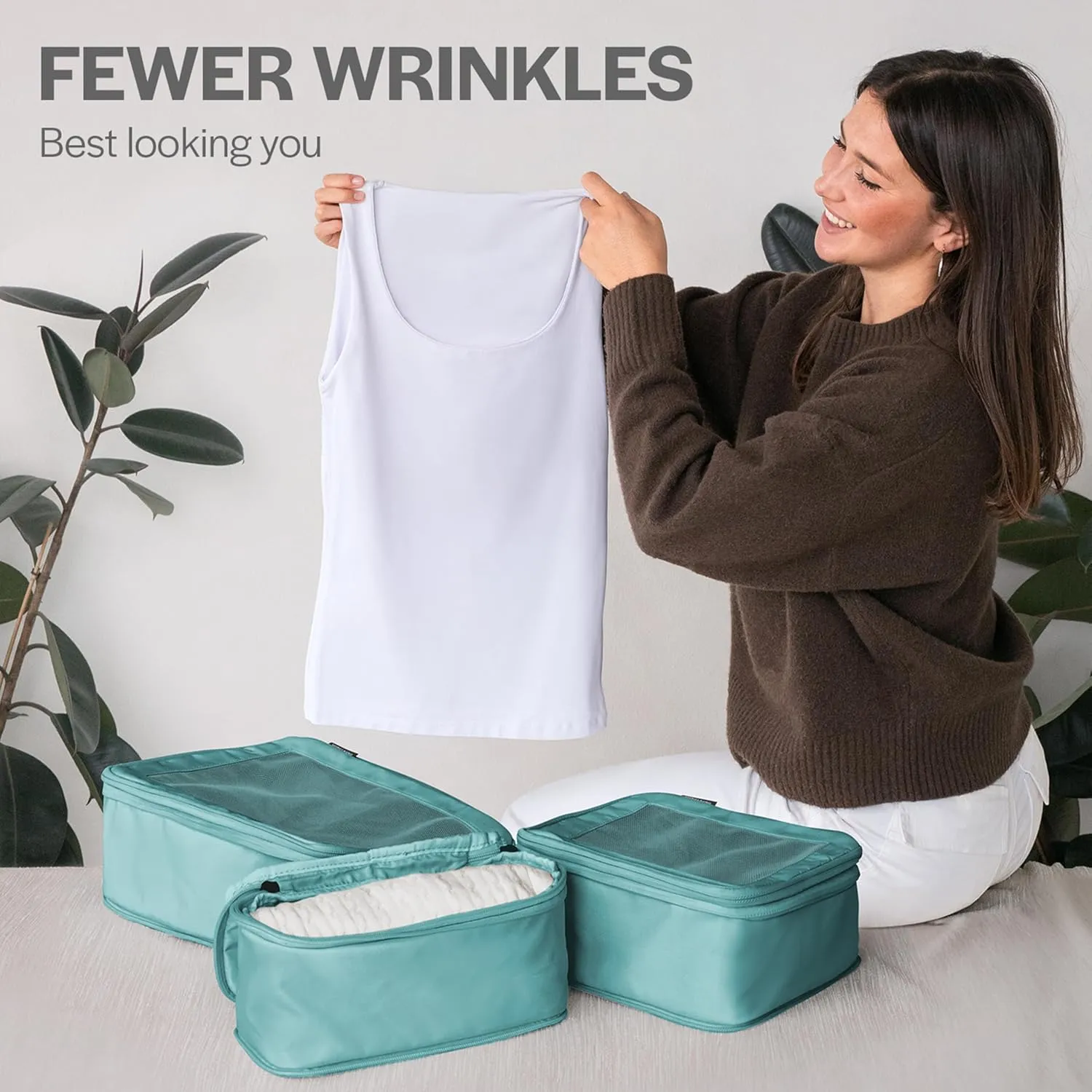 Compression Packing Cubes for Travel - Luggage Organizer Bags - Double Zipper Packing Cubes for Suitcases (6-Pack, Teal)