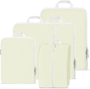 Compression Packing Cubes for Travel,Waterproof Packing Compression Cubes for Travel Packing Organizers,Luggage Cubes for Packing,Ultralight Expandable Packing Cubes Compression (Beige 5 Pack)