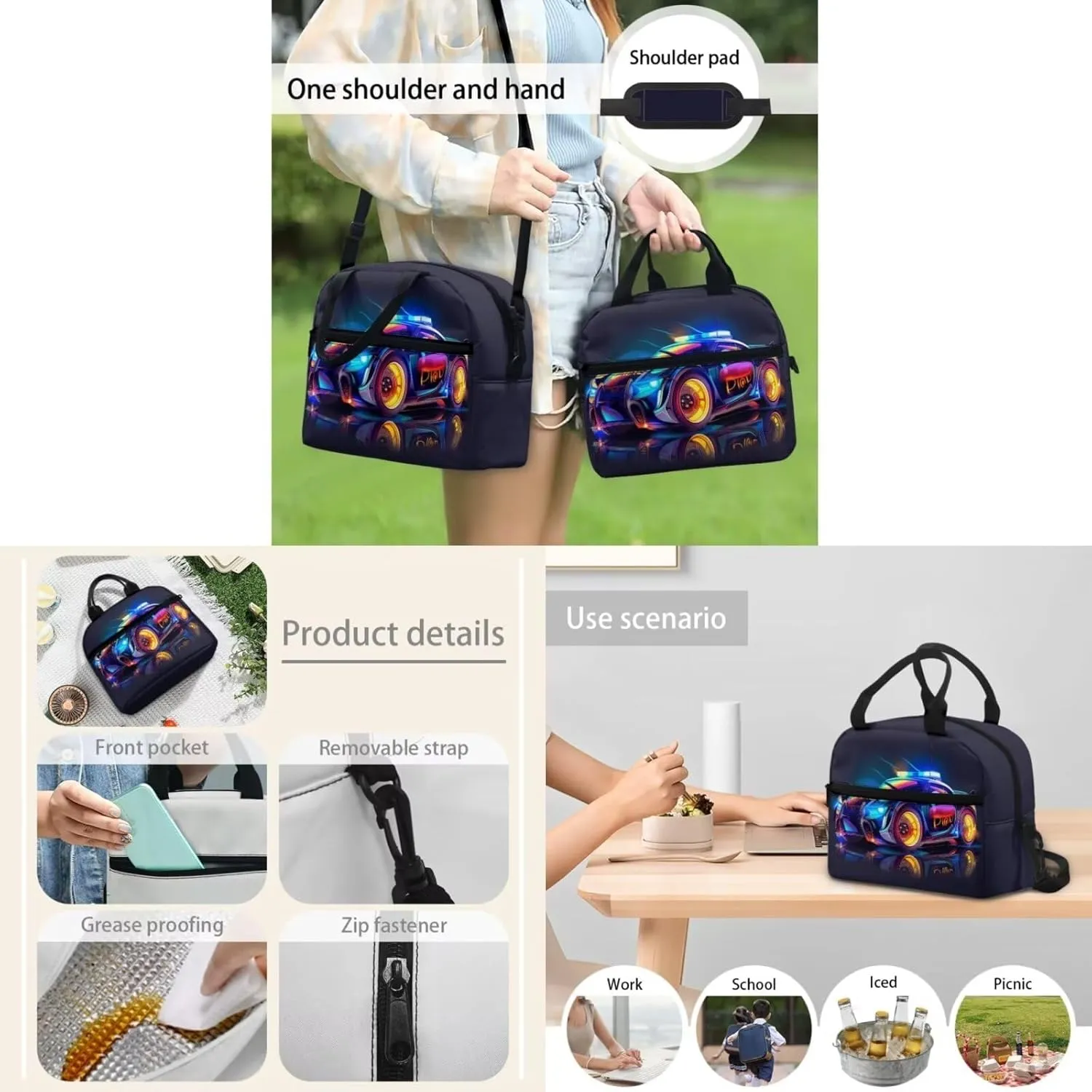 Cool Car Kids Backpacks for School Boys Middle School Backpack for Girls Bento Box Lunch Bag Insulated for School Water Bottle Cover and Pencil Box Cute Kids Backpacks Boys