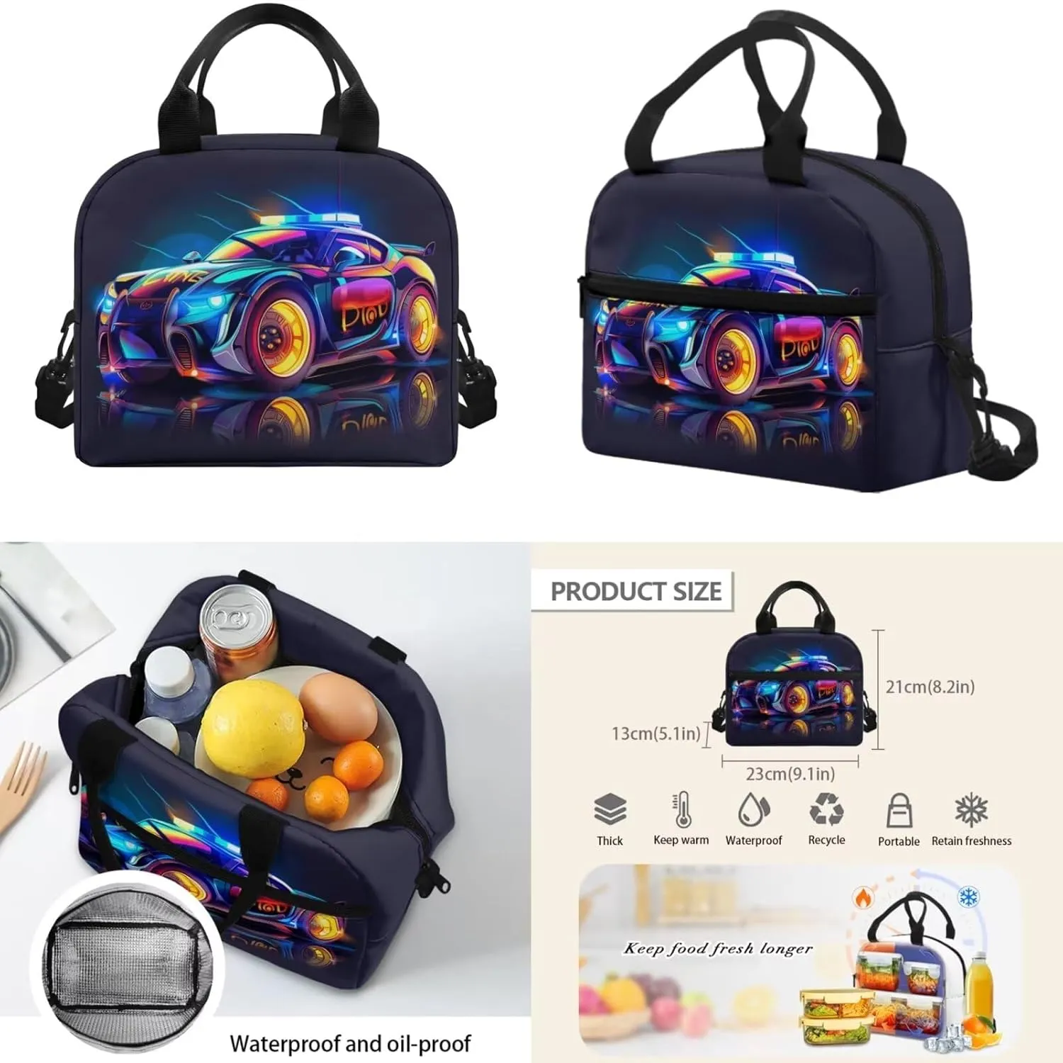 Cool Car Kids Backpacks for School Boys Middle School Backpack for Girls Bento Box Lunch Bag Insulated for School Water Bottle Cover and Pencil Box Cute Kids Backpacks Boys