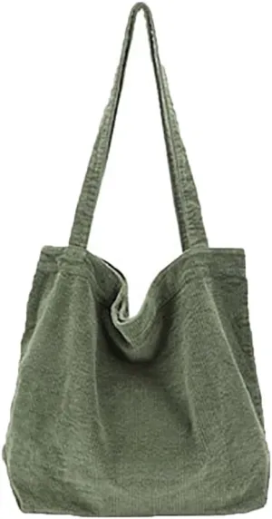 Corduroy Tote Bag Women's Canvas Shoulder Handbags Retro Large Casual Totes Shopping Bag for Travel Work