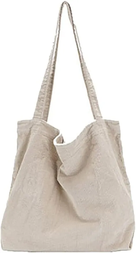 Corduroy Tote Bag Women's Canvas Shoulder Handbags Retro Large Casual Totes Shopping Bag for Travel Work