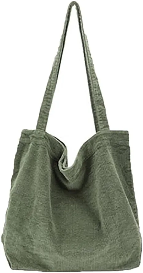 Corduroy Tote Bag Women's Canvas Shoulder Handbags Retro Large Casual Totes Shopping Bag for Travel Work
