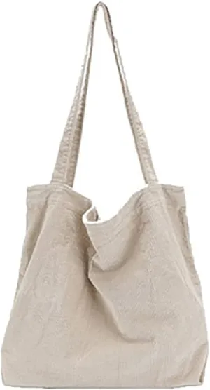 Corduroy Tote Bag Women's Canvas Shoulder Handbags Retro Large Casual Totes Shopping Bag for Travel Work