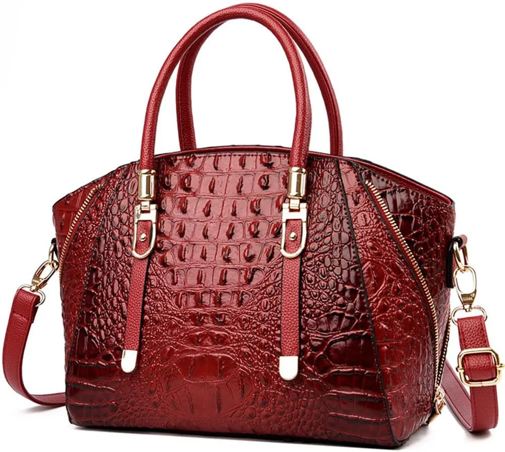 Crocodile Pattern Handbags for Women PU Leather Satchel Shoulder Bag Ladies Zipper Totes Purse Top Handle Bags
